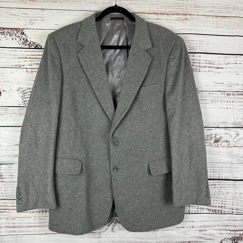 English Manor Wool Tweed Gray Suit Blazer Sport Coat Poland 2 Button Mens Sz 43R
